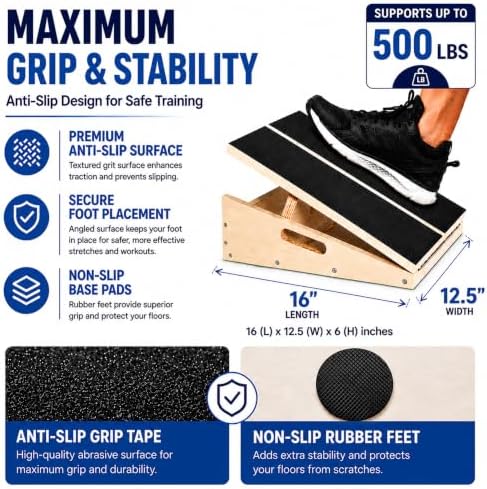 MUCITAGF Wooden Slant Board for Calf Stretching, Calf Stretch Board