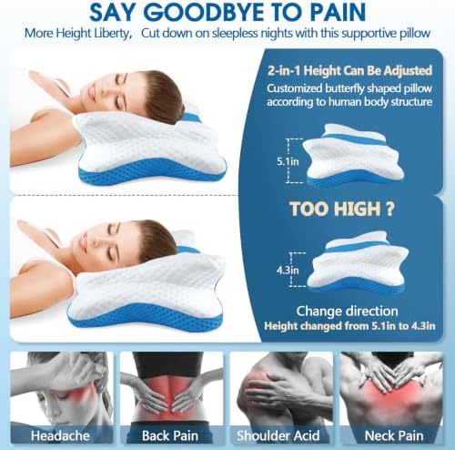 CHxxy Cervical Neck Pillow for Pain Relief Sleeping, Memory Foam Pillows