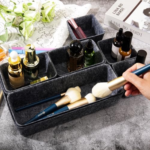 Felt Desk Drawer Organizer, 8pcs Shallow Storage Trays Bins, Office Accessories Box Inserts College Jewelry & Makeup Boxes Containers(Black)