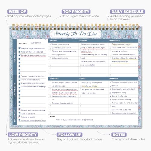 Taja Weekly To Do List Notepad, Undated Weekly Planner Pad, 8.5" x 11"