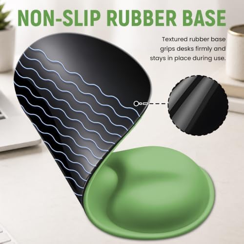 Ergonomic Mouse Pad with Wrist Rest, Gel Wrist Support, Green Cat