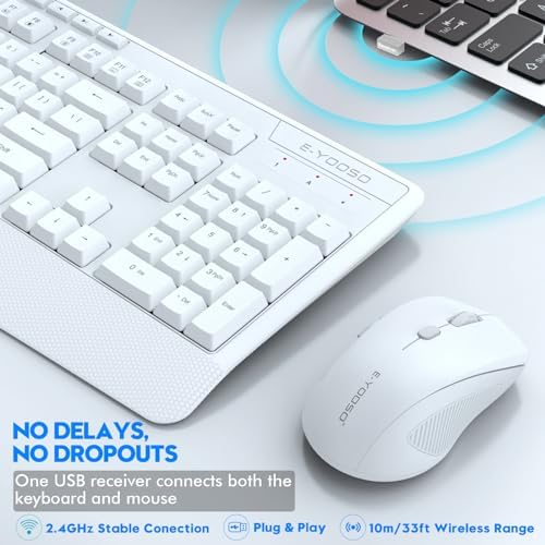Wireless Keyboard and Mouse Combo, Full Size Ergonomic with Wrist Rest