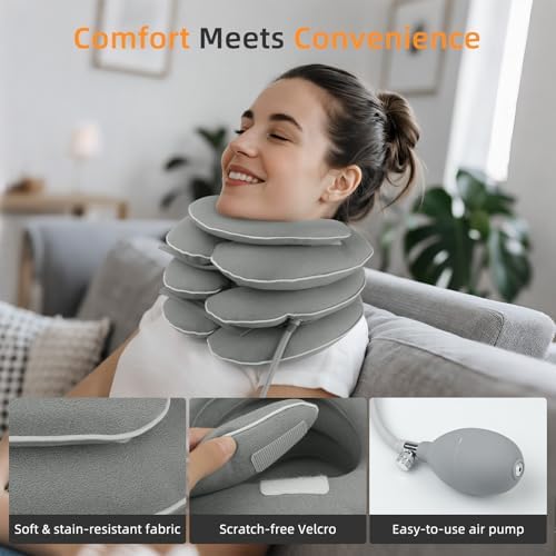 Inflatable Neck Stretcher Cervical Traction Device, Adjustable Neck Brace for Instant Neck Pain Relief, Neck Decompression at Home, Support for Pinched Nerve & Neck Extender Pillow