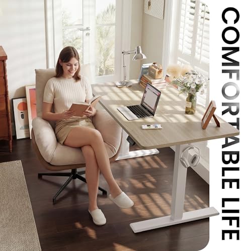 CubiCubi Electric Height Adjustable Standing Desk 48x24 Inch, Light Walnut