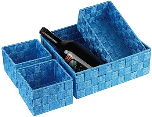 Posprica Woven Storage Baskets for Organizing, Small Black Baskets Cube Bin Container Tote Organizer Divider for Drawer, Closet, Shelf, Dresser, Set of 4(Navy)