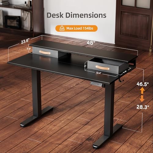 Claiks 48''*24'' Electric Standing Desk with Drawers, Black