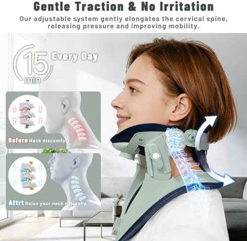 Zenopax Neck Stretcher Cervical Traction, Adjustable Neck Traction Device, Neck Stretcher for Neck Pain Relief with Dual-Adjustable Chin Rest, Ergonomic & Breathable for Home Use, Office(Olive Green)