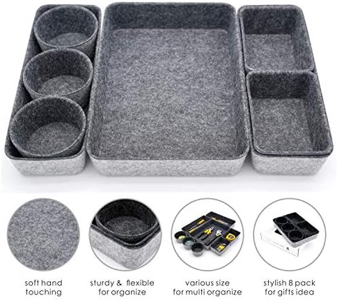 Welaxy Office supplies Drawer organizers tray storage bins drawers dividers storage bin Pack-8 gift for men (Charcoal)