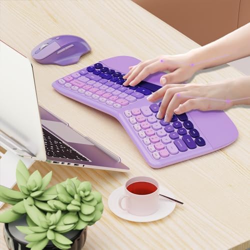 Ergonomic Wireless Keyboard Mouse, Mechanical Gaming Set with Wrist Rest