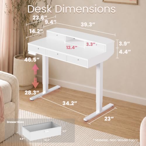 HUANUO 39-Inch 4 Drawers Electric Standing Vanity Desk