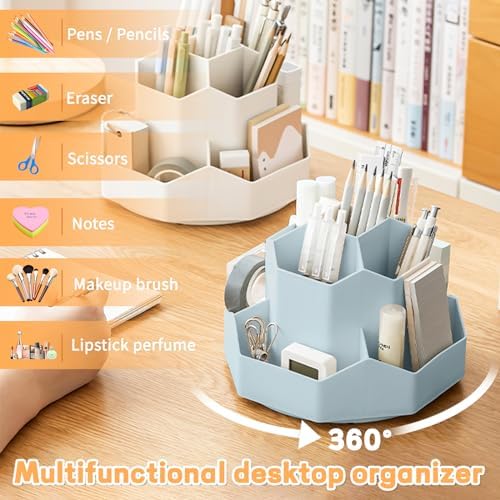 Cayxenful Pencil Pen Holder for Desk,9 Slots 360 Degree Rotating Desk Organizers,Desktop Storage Stationery Supplies Organizer, Cute Pencil Cup Pot For Office, School, Home(Blue)