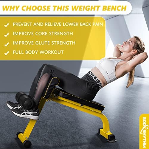 BODYRHYTHM Compact Adjustable Weight Bench for Full Body Strength Training, Ab/Back Hyper Roman Chair, Adjustable Ab Sit up Bench, Incline Decline Bench, Flat Bench, Hyperextension Bench, Back Extension Machine