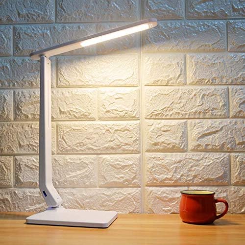 LED Desk Lamp One Key Touch Control Eye-Caring Table Lamps 3 Color Modes Non-Polar Dimmable Foldable for Study Office Bedroom Gift (White)