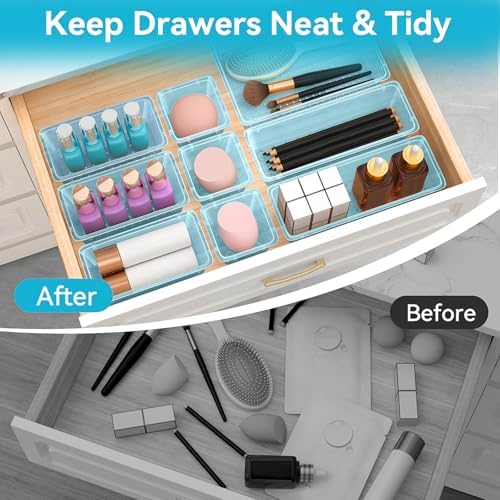ElegantArray 12 PCS Drawer Organizer Set, Makeup Organizers, Sea Blue
