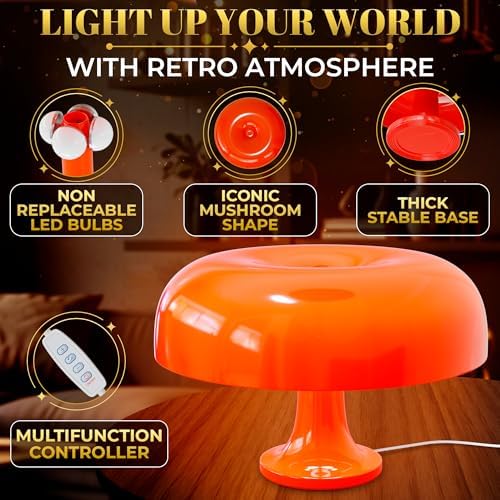 Orange Mushroom Table Lamp for Bedroom; ABS + PVC Build (not Glass)