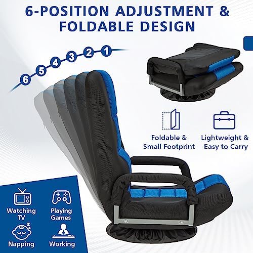 Swivel Gaming Chair Multipurpose Floor Gaming Chair for Gaming, TV, Reading w/6 Adjustable Postion Backrest, Armrest Lumbar Support & for Adults, Blue