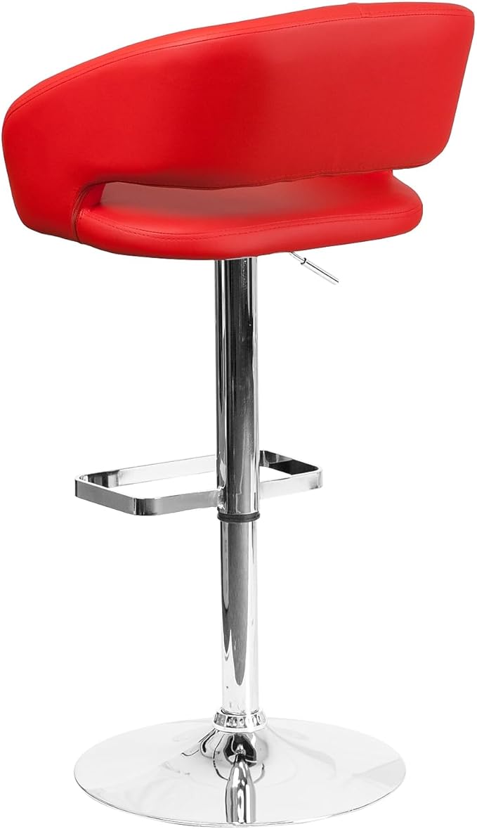 Flash Furniture Erik Comfortable & Stylish Contemporary Barstool with Rounded Mid-Back and Foot Rest, Adjustable Height - Red Vinyl with Chrome Base