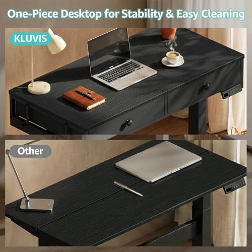 KLUVIS Black Adjustable Desk with Storage, 39 Inch Small Black Desk with Drawers, Small Space Stand Up Computer Desks for Home Office Bedroom, Sit Stand Work Desks for Walking Pad