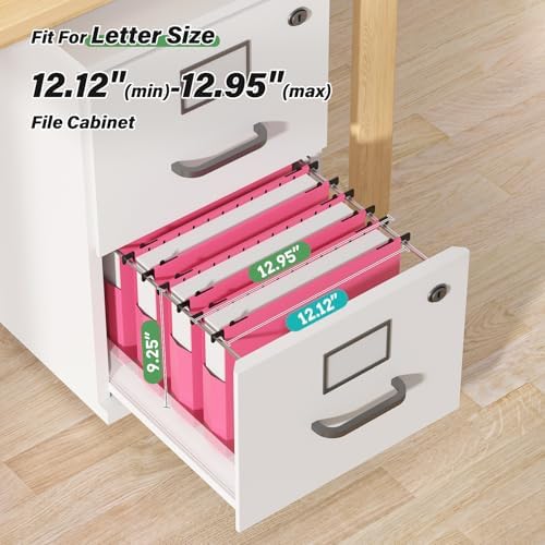 Ansook Hanging File Folders Letter Size Extra Capacity, Heavy Duty 2" Expandable File Folders Hanging with Tabs, 12 Pack Pink Filing Cabinet Folders,Plastic Hanging File Organizer,File Frme Folder
