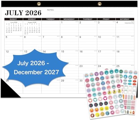 2026-2027 Desk Calendar - 18 Month Desk Calendar 2026-2027, Jul 2026 - Dec 2027, 17" x 12", Large Monthly Desktop Calendar with Daily Blocks, Thick Paper, Corner Protectors - (2 Stickers Included)