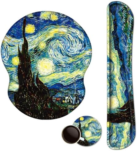 ARTSO Ergonomic Mouse Pad with Wrist Rest, Comfortable Keyboard Wrist Rest, Memory Foam Mousepad for Computer Keyboard, Mouse Pad Set for Easy Typing, Pain Relief, Starry Sky Oil Painting