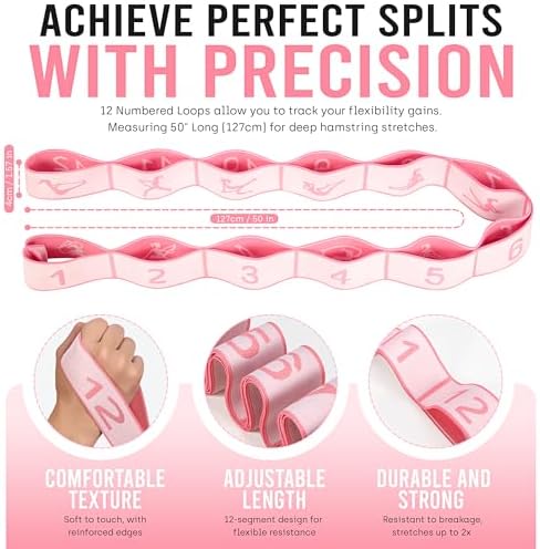 Resistance Bands, Stretch Band for Exercise, Physical Therapy, Rehab & Flexibility, Home Gym Equipment for Yoga, Pilates, Dance, Gymnastics, Number Loop Elastic Strap for Leg and Hip Stretches