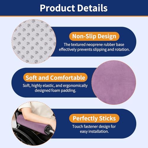 Wheelchair Armrest Covers (Pair)-Memory Foam Wheelchair armrest Pads Wicking Washable Non Slip Arm Rest Cover Cushion Pad for wheelchairs Office Chairs armchairs (Purple)