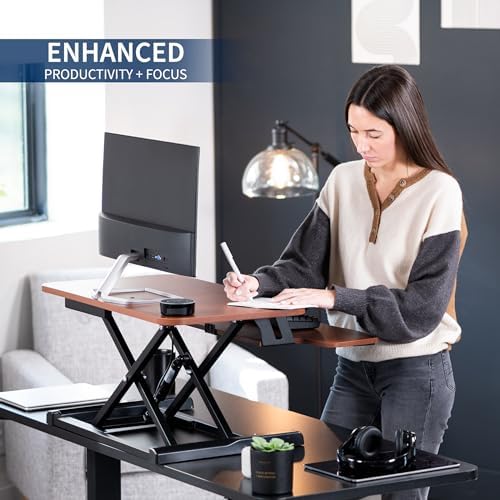 VIVO Dark Walnut 28 inch Standing Desk Converter, DESK-V028KA