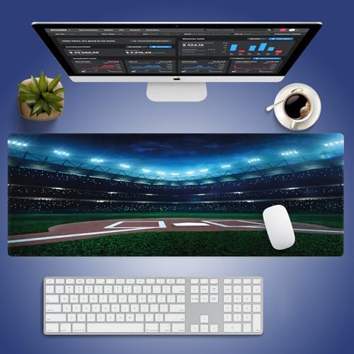 Professional Baseball Field at Night Large Mouse Pad, Stadium Art Desk Mat