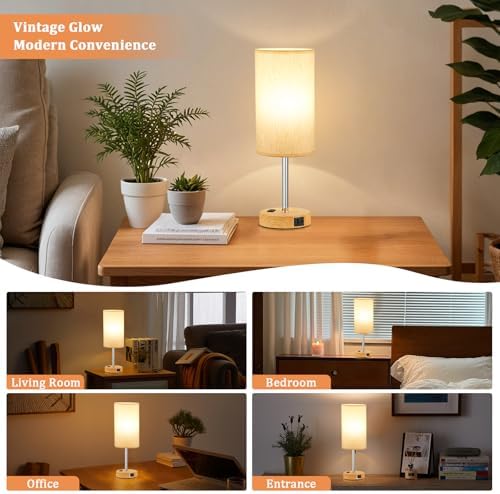 Touch Bedside Table Lamps Set of 2 - Bedroom Lamp with USB A+C, AC Outlet