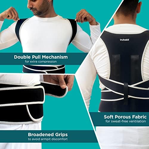 TruHabit Posture Corrector for Men Back Brace Back Support Belt Back Pain Belt for Pain Relief & Hump Prevention, Adjustable Shoulder Support, Back Belt for Back Pain & Shoulder Belt for Men