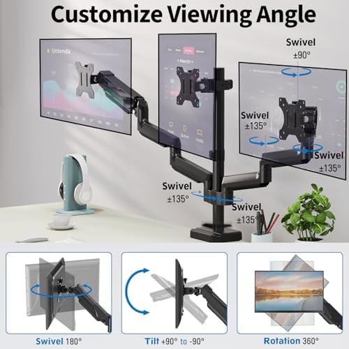 Triple Monitor Desk Mount for Computer Screens up to 32"