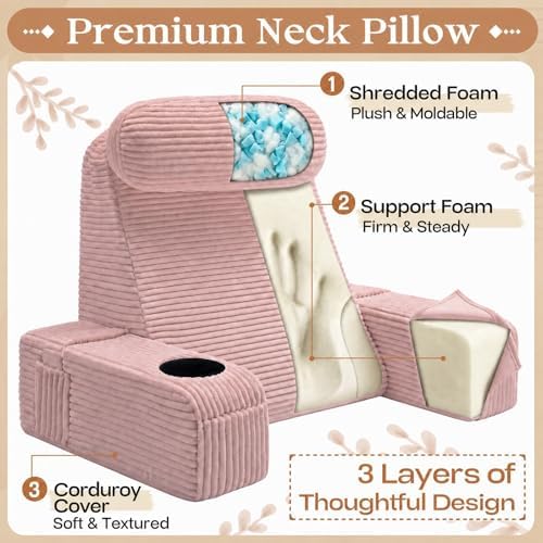 Reading Pillow/Backrest Pillow with Arms, Cup Holder & Phone Pocket
