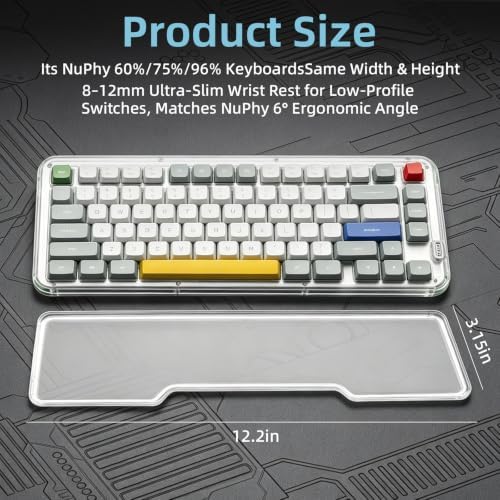 Translucent Acrylic Wrist Rest Compatible with NuPhy Air65 Air75 65% 75% Low Profile Mechanical Keyboard, Ergonomic Palm Pad with Anti Slip Silicone Base, Diffuses Keyboard RGB Light