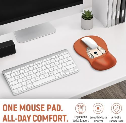 Ergonomic Mouse Pad with Wrist Rest, Gel Wrist Support, Brown Puppy