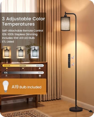 Dimmable Floor Lamp for Living Room with Remote & 10W Bulb