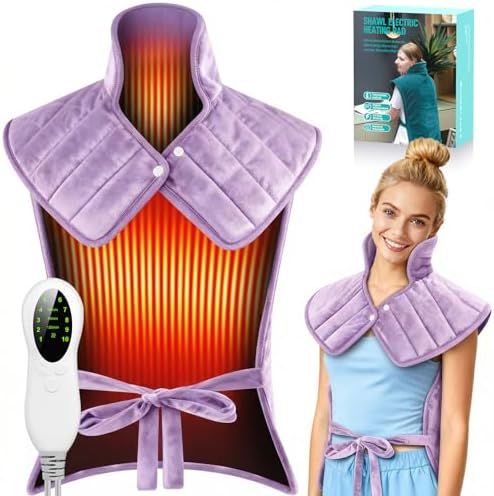 Heating Pad for Neck Shoulders and Back, Weighted Electric Graphene-Infused Heat Pads for Pain Relief, 24"x35" Large Full Body Heated Pad, 10 Levels Auto-Off, Birthday Gifts for Women, Men, Purple