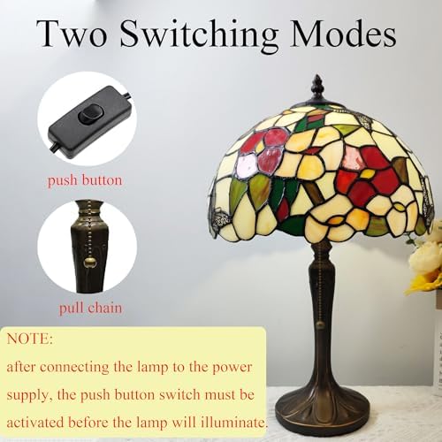 Tiffany Lamp Tiffany Style Table Lamp Butterfly in Flowers Stained Glass Light for Living Room Bedroom House Bedside Nightstand Home Office