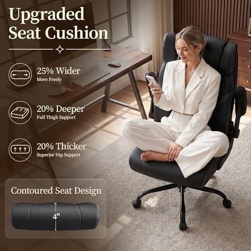 Office Chair, Leather Ergonomic Computer Desk Chair with Rocking