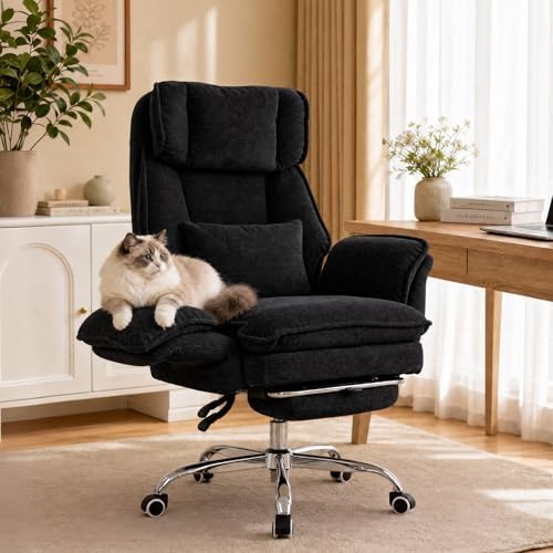 Office Chair with Flip Armrests & Foot Rest,Criss Cross Legged Home Office Desk Chair with Pet Seat,Ergonomic Reclining Computer Gaming Chair,High Back Executive Chair with Lumbar Pillow,Black