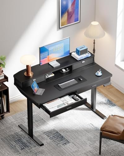 HUANUO 55 x 30 inch Electric Standing Desk with 4 Drawers, Black