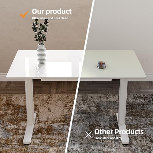 Claiks Glass Standing Desk with Drawers 55x24 Inch Super White