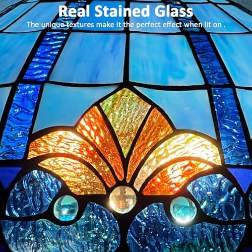 Tiffany Table Lamp 16" Blue Large Stained Glass Desk Reading Light