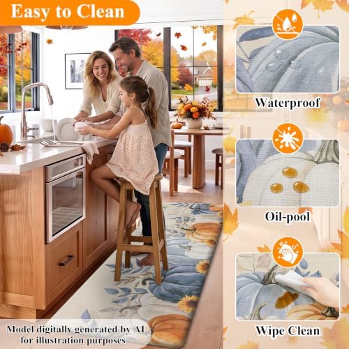 HEBE Fall Kitchen Rug Set of 2, Anti Fatigue Pumpkin Kitchen Mats for Floor