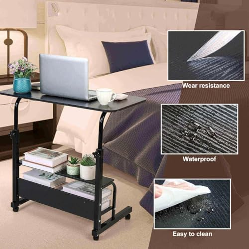 Adjustable Height Mobile Computer Desk with Wheels Black 31.5x15.7 Inch