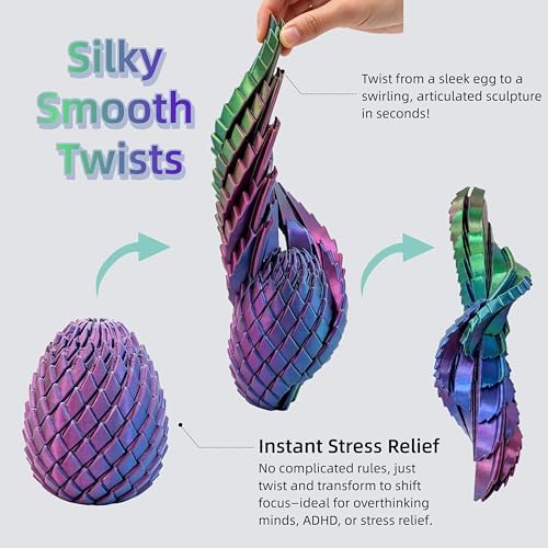 3D Printed Fidget Toy, Twisty Dragon Eggs, Spiral Slippery Egg Fidget Toy, Stress Relief Sensory Desk Toy for Adults and ADHD, Rotating Focus Anxiety Relief Pocket Toy (BluePurple)
