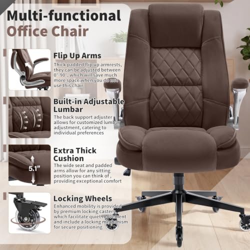Fabric High Back Office Chair, Thick Padded Ergonomic Computer Desk Chair