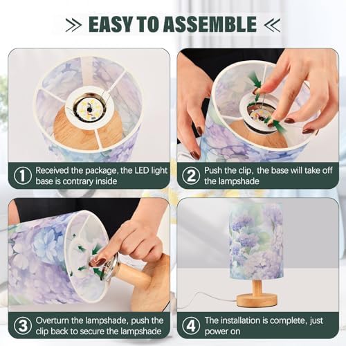 ALAZA Hydrangea Butterfly Floral Beautiful Decor Bedside Table Lamp with USB Port for Bedroom Nightstand Office Desk LED Bulb Included