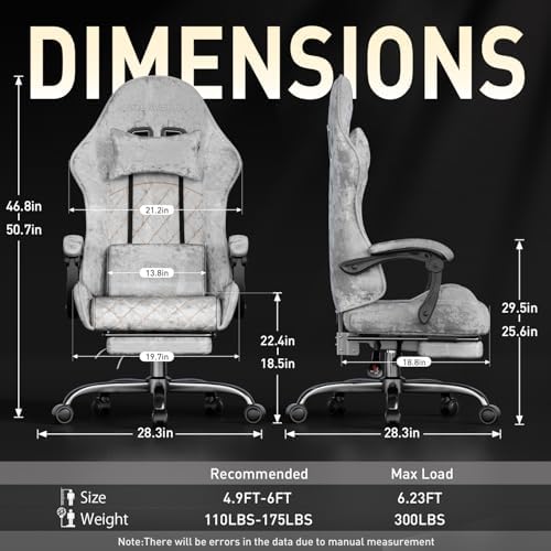 HLDIRECT Massage Recliner Gaming Chair with Footrest for Adults Silver-Grey