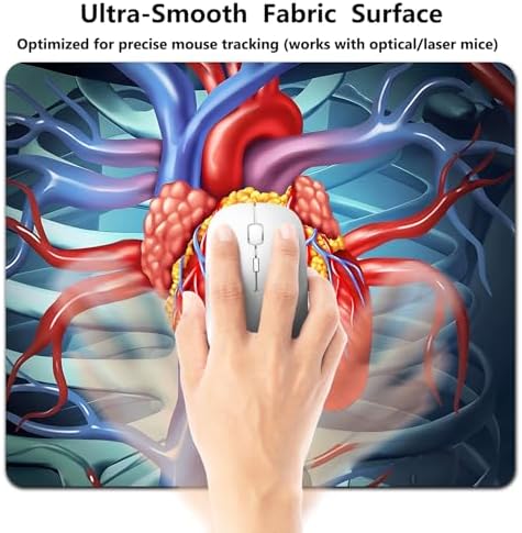 9.5x7.9 Inch Office/Gaming Mouse Pad, Illustration of The Human Heart and Its Associated Vascular System Science Design Cute Anti-Slip Mat for Desk